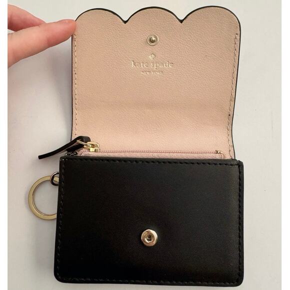 Kate Spade Piper Magnolia Street Leather Key Chain Ring Wallet Black Scalloped - Picture 7 of 10